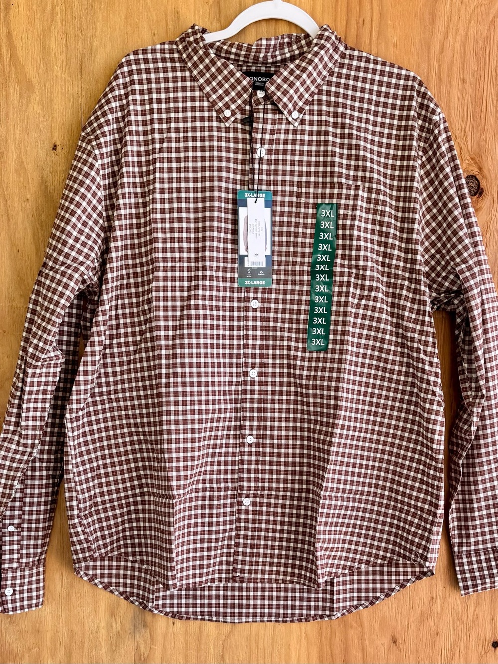 NWT Bonobos Button Down Shirt Men’s 3XL Brown White Check Plaid Long Sleeve